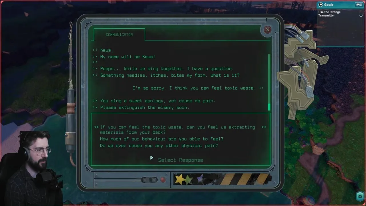 Beyond These Stars Kewa dialogue identifying toxic waste as painful
