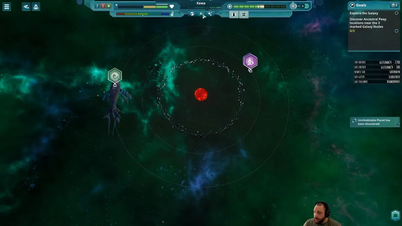 Beyond These Stars outposts map with an Uninhabitable Planet discovery notification