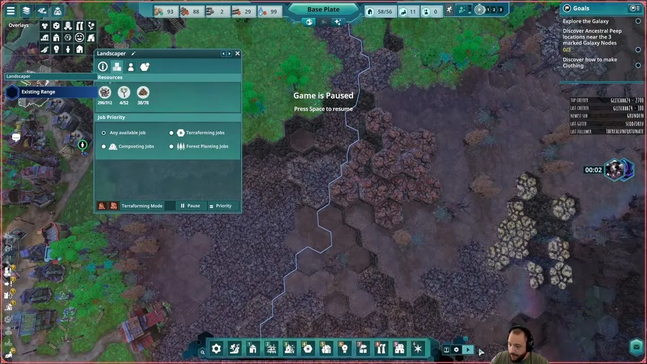 Beyond These Stars terraforming Landscaper panel with Terraforming Mode button beside bare terrain
